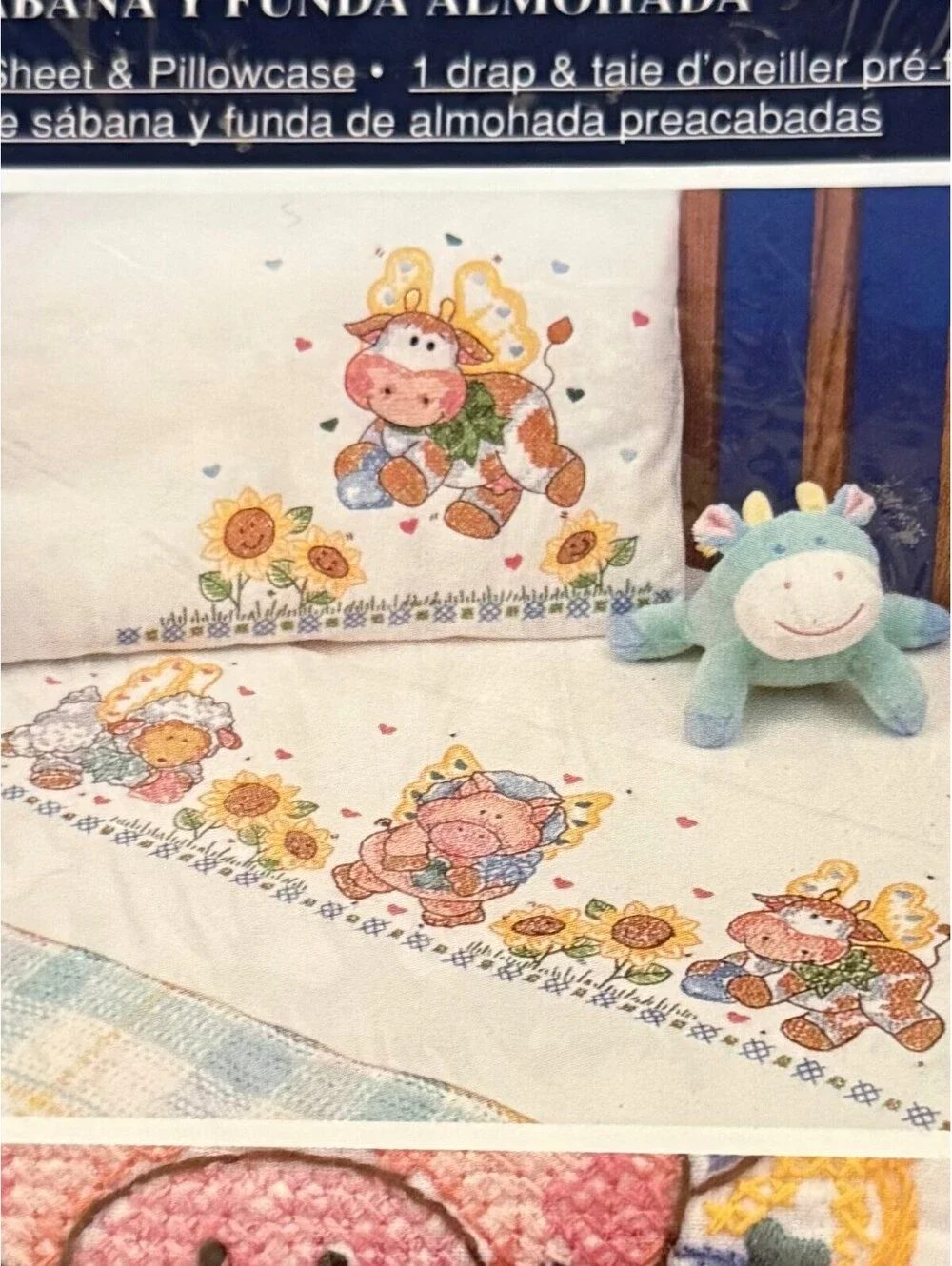 WonderArt Pre-Finished Sheet & Pillowcase Set with Cross-Stitch Design